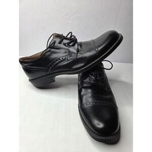 Mens Black Cap Toe‎ Derby Dress Shoes Brogue Detail Lace Up Formal Size 10.5
